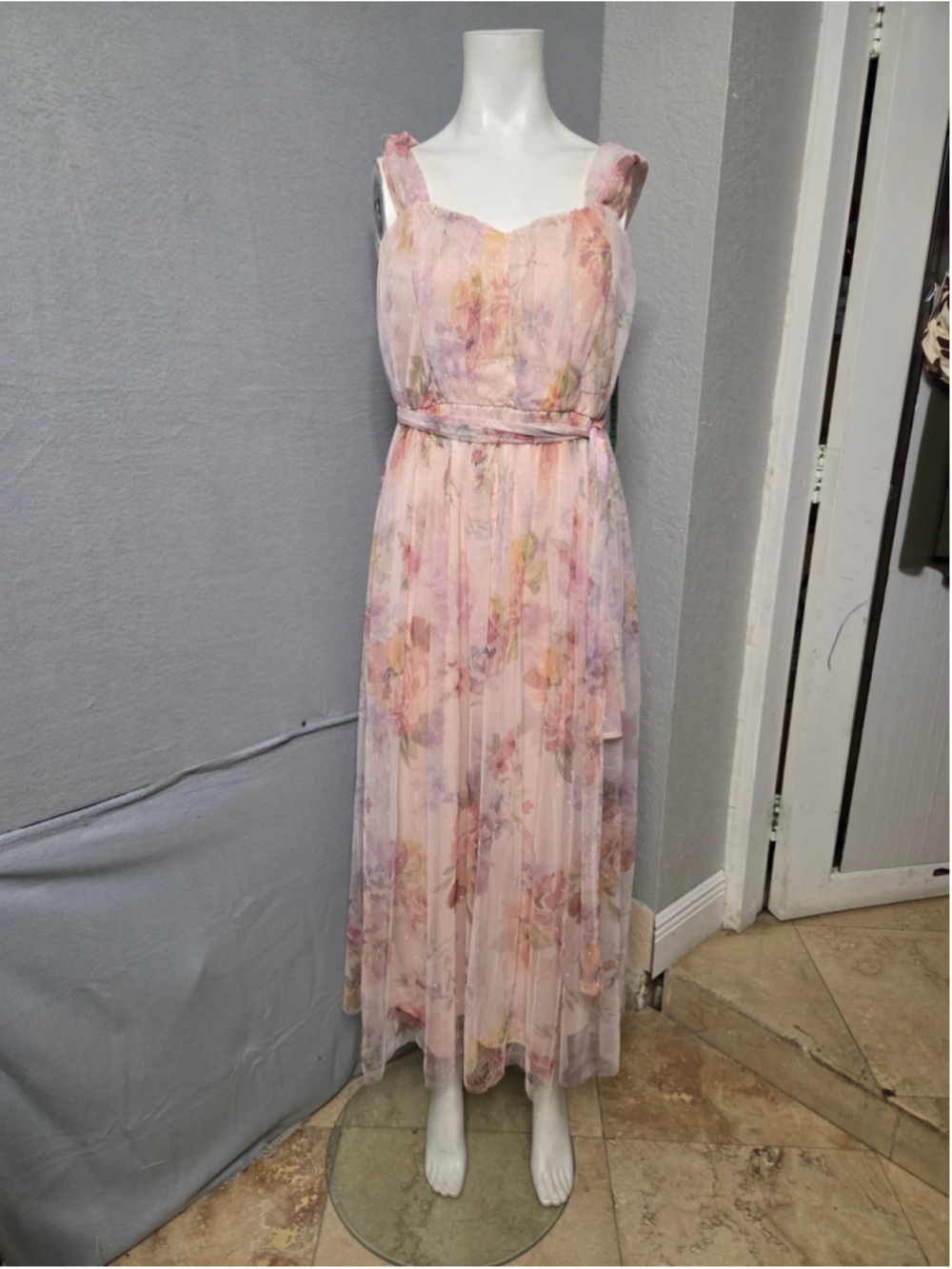 Women's Candalite Petite Floral Maxi Dress, Size MP, Pink p2p 18